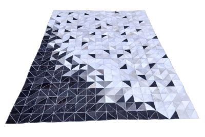 White, gray & black triangles cowhide rug