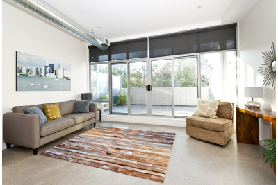 Beige stripes cowhide rug