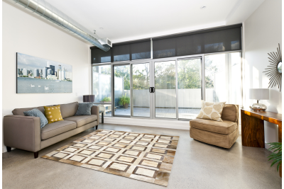 Brown blocks cowhide rug