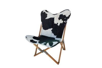 Tripolina cowhide chair, black and white & natural frame 