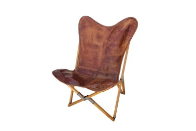 Tripolina cowhide chair, brown leather & natural frame 
