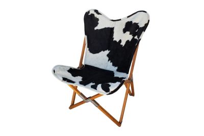 Tripolina cowhide chair, black and white & light mahogany frame 
