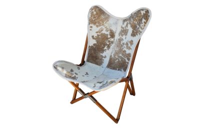 Tripolina cowhide chair, brown and white & light mahogany frame 