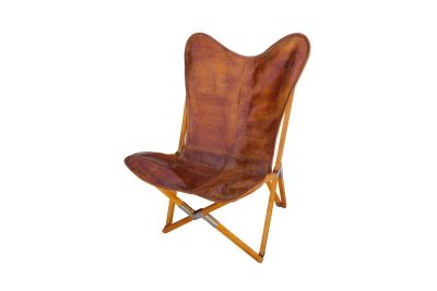 Tripolina cowhide chair, brown leather & light mahogany frame 