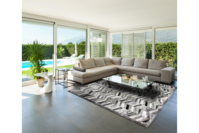 Gray thin Herringbone cowhide rug