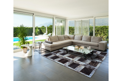 Gray brindle blocks cowhide rug