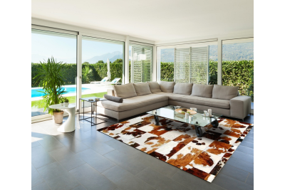 Exotic tricolor cowhide rug