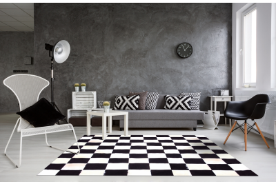 Black and white chess board cowhide rug