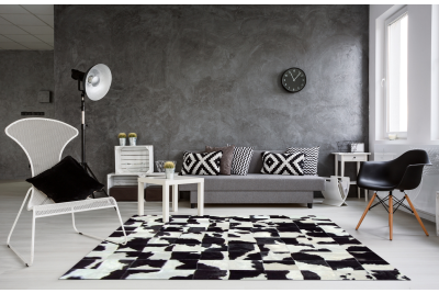 Black and white rectangles cowhide rug