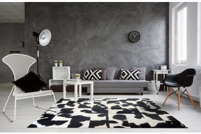 Black and white cowhide rug random natural pattern