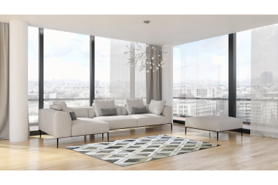 Gray and white pyramids cowhide rug