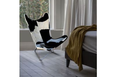 Butterfly 2020 black and white cowhide chair - chrome frame