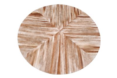 Round cowhide rug - beige stripes style