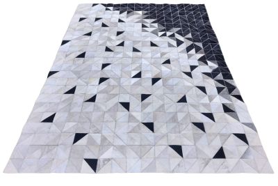 White, gray & black triangles cowhide rug