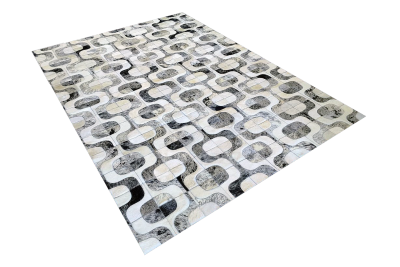 Gray and white roads cowhide rug