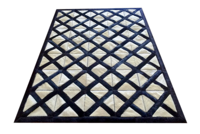 Black and beige crossed ways cowhide rug