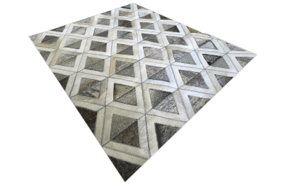 Gray and white pyramids cowhide rug