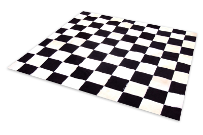 Black and white chess board cowhide rug