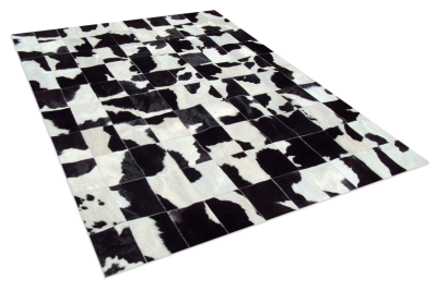Black and white rectangles cowhide rug