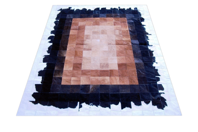 Tricolor cowhide rug with beige core