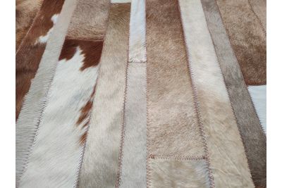 Beige plus Brown & White stripes cowhide rug