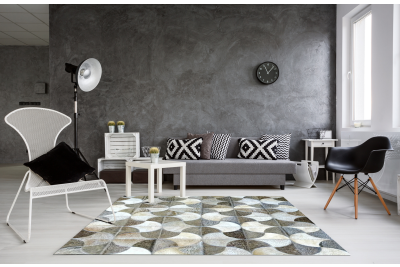 Gray windmill cowhide rug