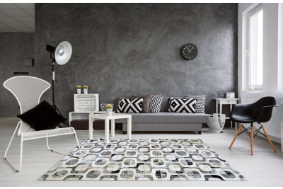 Gray and white roads cowhide rug