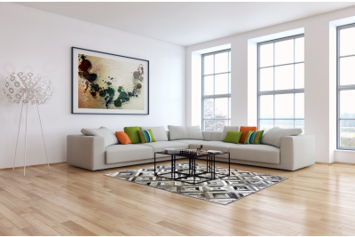 Gray diamond cowhide rug