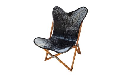 Tripolina cowhide chair, salt and pepper & light mahogany frame 
