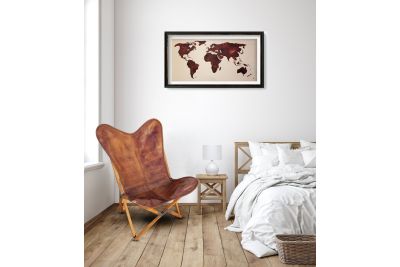 Tripolina cowhide chair, brown leather & light mahogany frame 