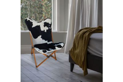 Tripolina cowhide chair, black and white & natural frame 