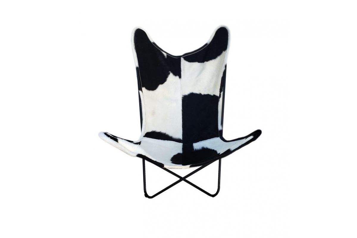 BUTTERFLY CHAIR-Black-White Cow hide black base Industrial retro Hairpin Chair WHERE SAINTS GO