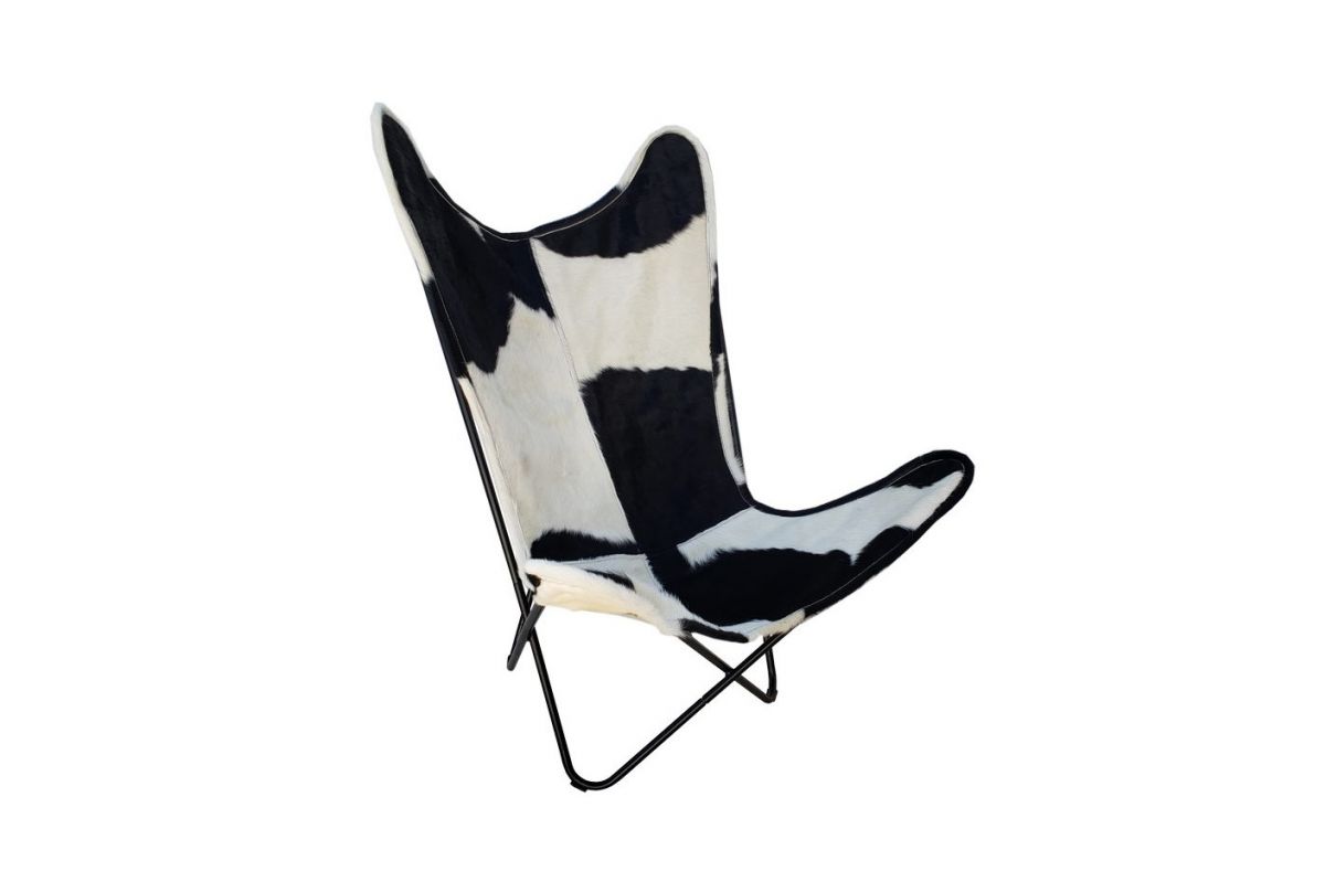BUTTERFLY CHAIR-Black-White Cow hide black base Industrial retro Hairpin Chair WHERE SAINTS GO