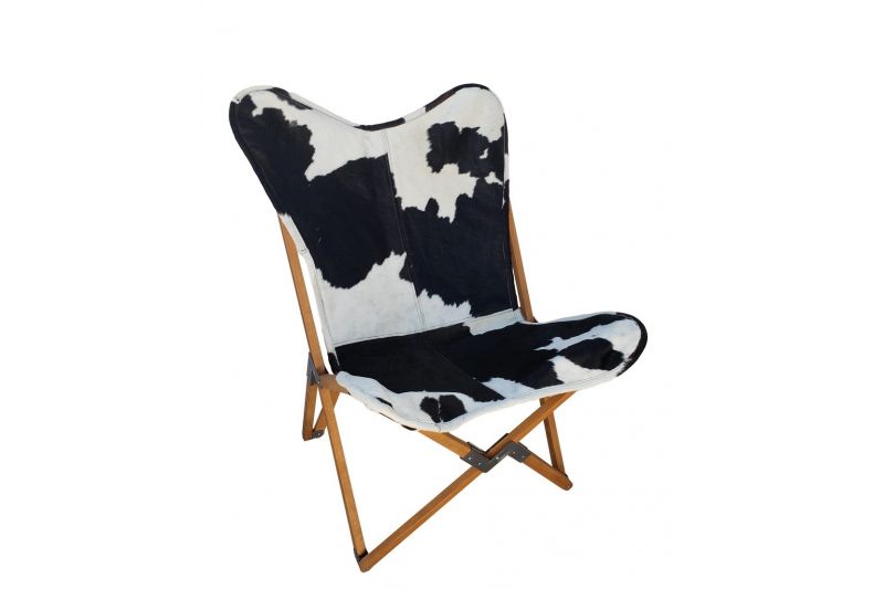 Tripolina cowhide chair, black and white & natural frame 