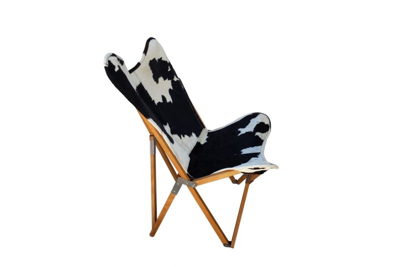Tripolina cowhide chair, black and white & natural frame 