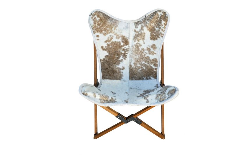 Tripolina cowhide chair, brown and white & natural frame 