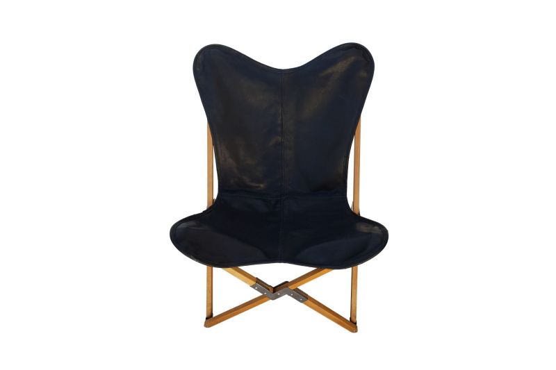 Tripolina cowhide chair, black leather & natural frame 