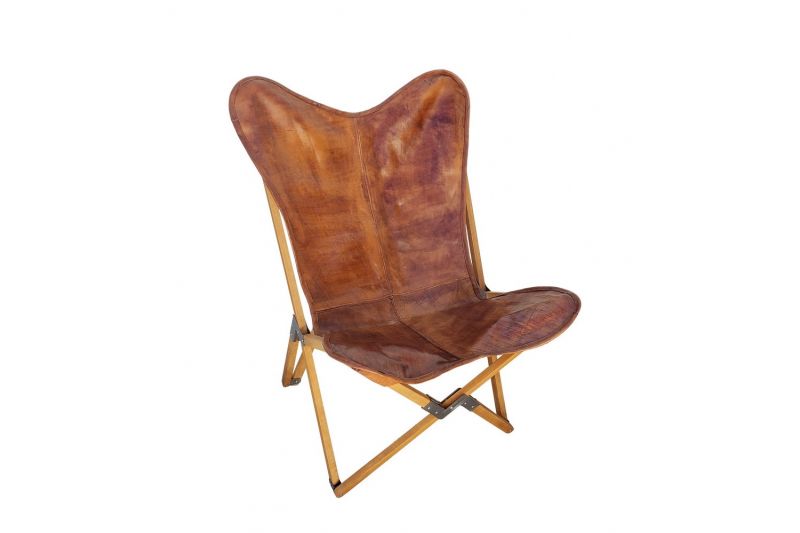 Tripolina cowhide chair, brown leather & natural frame 