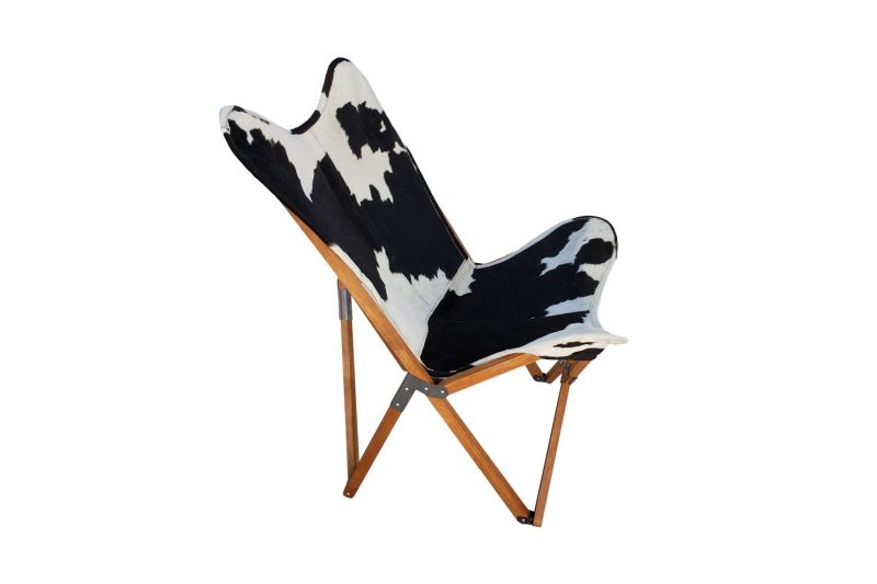 Tripolina cowhide chair, black and white & light mahogany frame 