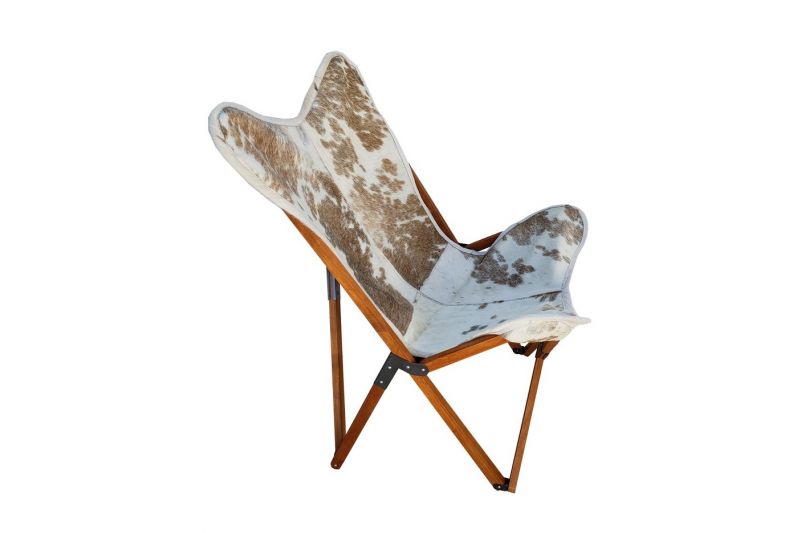 Tripolina cowhide chair, brown and white & light mahogany frame 