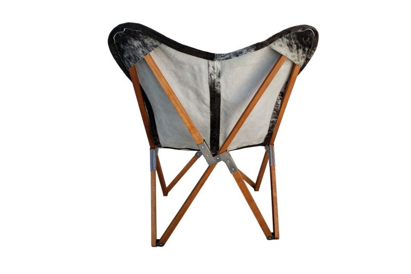 Tripolina cowhide chair, salt and pepper & light mahogany frame 