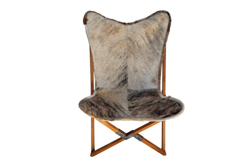 Tripolina cowhide chair, light brindle & light mahogany frame 