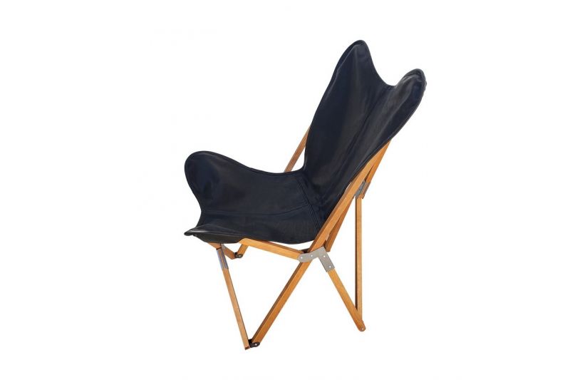 Tripolina cowhide chair, black leather & light mahogany frame 