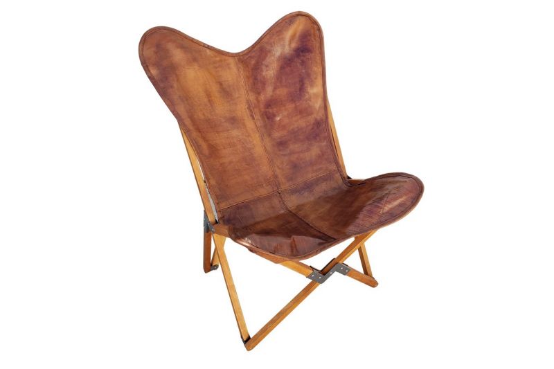 Tripolina cowhide chair, brown leather & light mahogany frame 