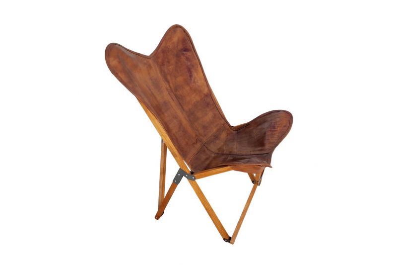 Tripolina cowhide chair, brown leather & light mahogany frame 