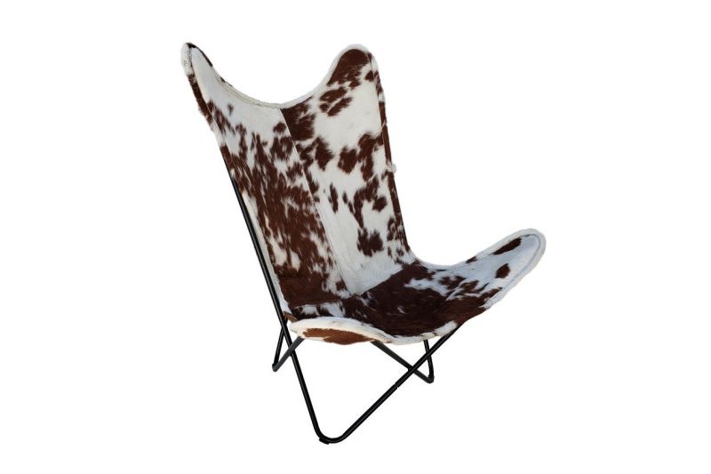 Butterfly 2020 brown and white cowhide chair - black frame
