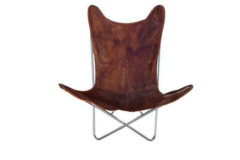 Butterfly 2020 brown leather chair - chrome frame