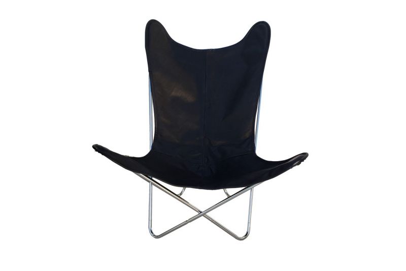 Butterfly 2020 black leather chair - chrome frame