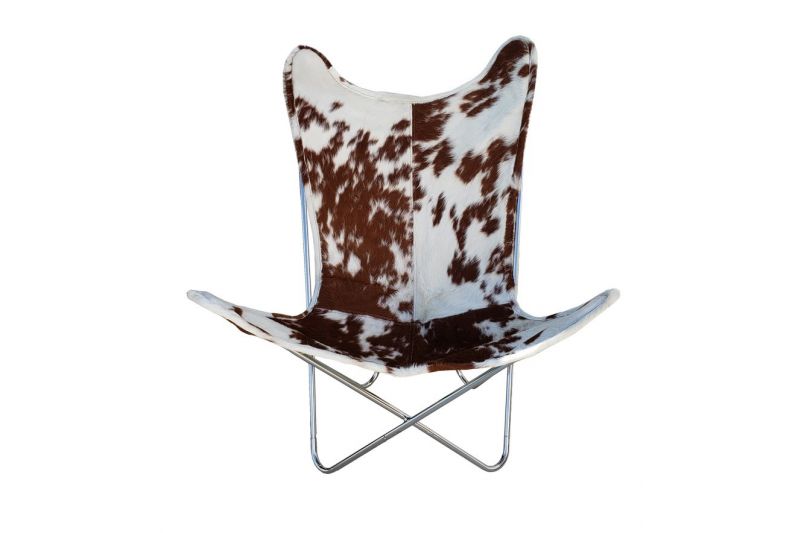 Butterfly 2020 brown and white cowhide chair - chrome frame