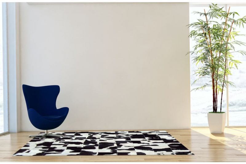 Black and white rectangles cowhide rug